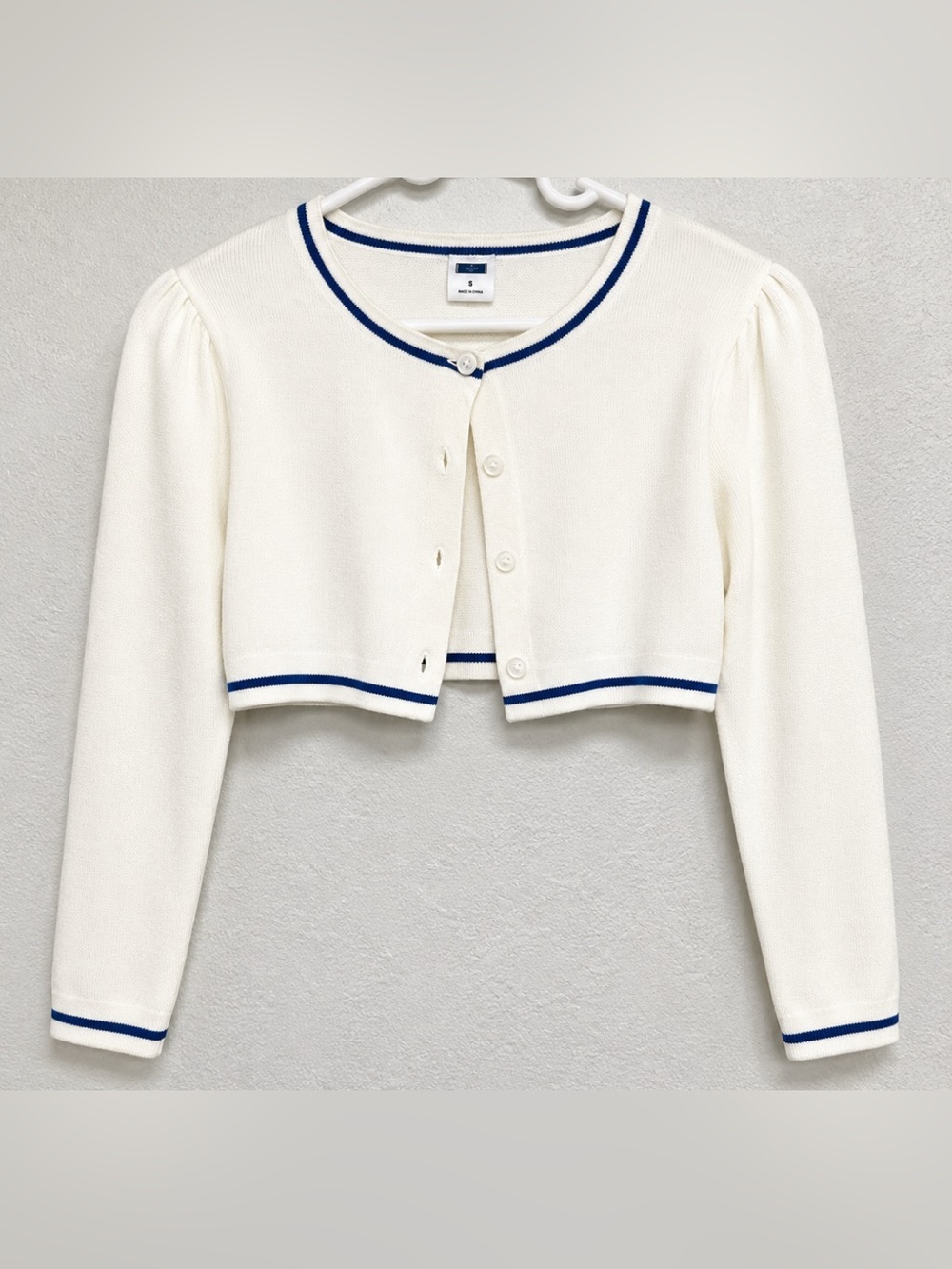 Janie and Jack Cropped Cardigan Kids Size 5 Ivory Blue Excellent Bow Detail